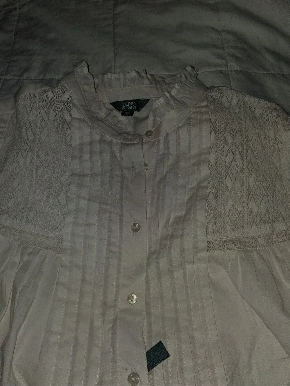 Terra & Sky Lace Inset Blouse - Winter White - 0X (14W)